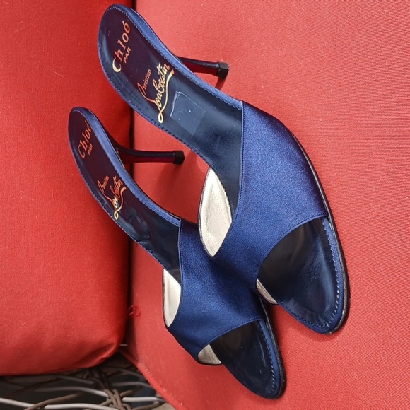 CHRISTIAN LOUBOUTIN Chloe Par Kitten Heel Mule Sandal Navy Heels - Picture 4 of 8